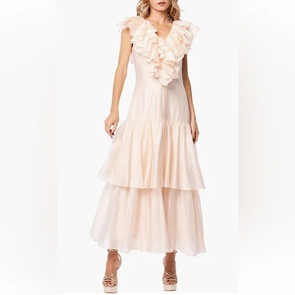 NWT Nordstrom CIEBON Stelanie Flutter Sleeve Tiered Cocktail Maxi Dress Sz S - Picture 6 of 15